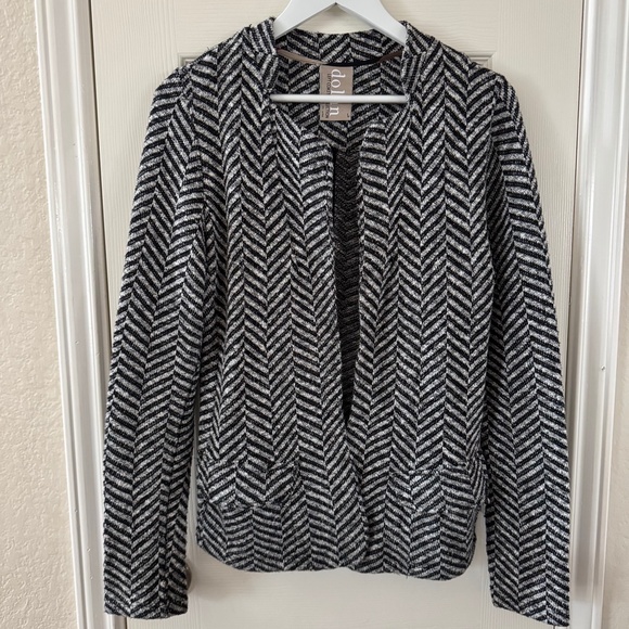 dolan Jackets & Blazers - Dolan Anthropologie Black White Herringbone Open Front Jacket Blazer Size L